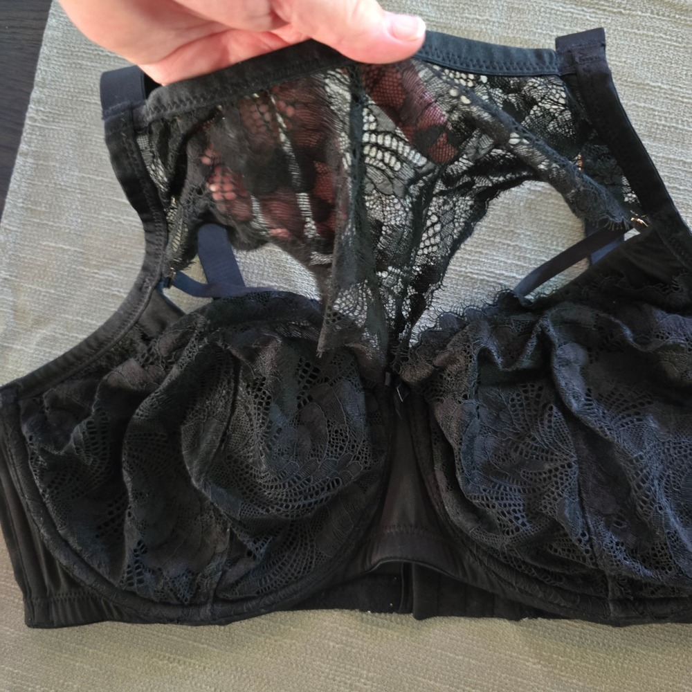 Cacique High Neck Lace Bra Women 44DD Black Gothic Romantic Cutout Underwire